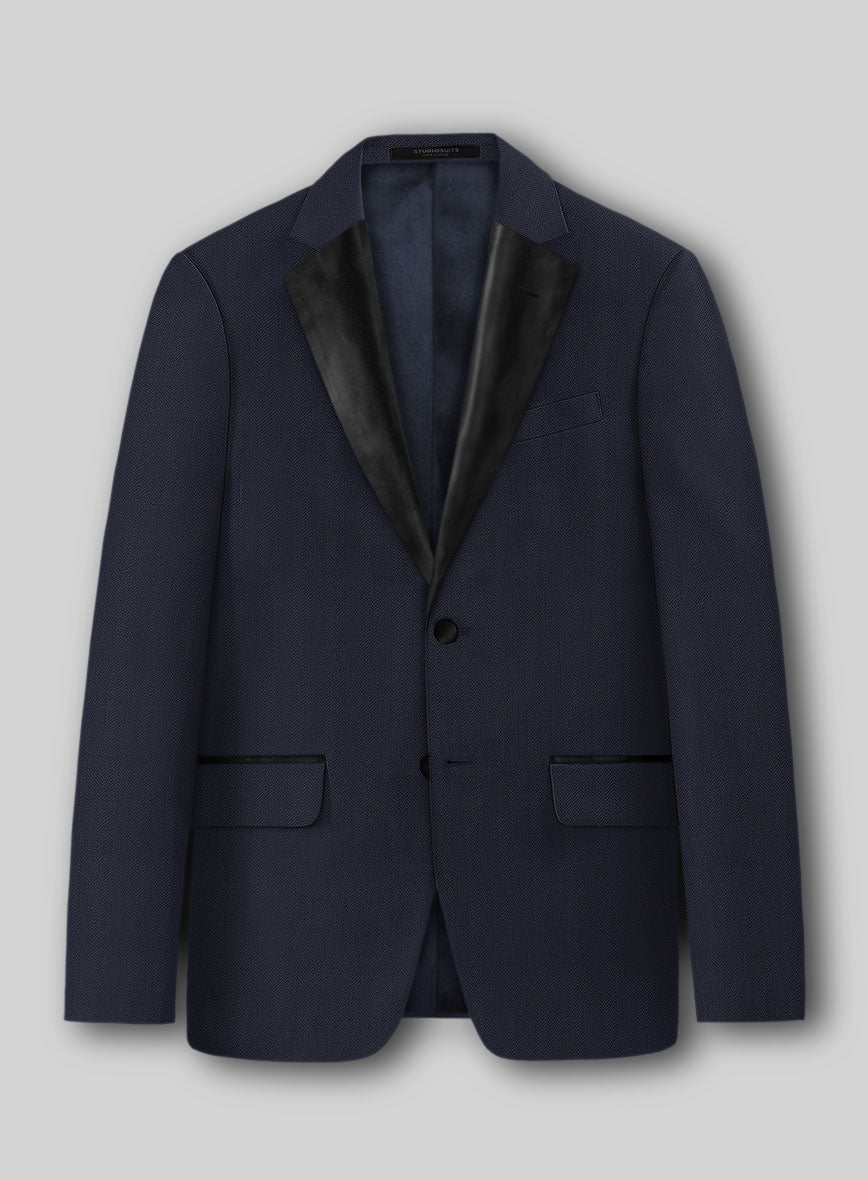 Napolean Imperial Blue Herringbone Wool Tuxedo Suit - Image 3