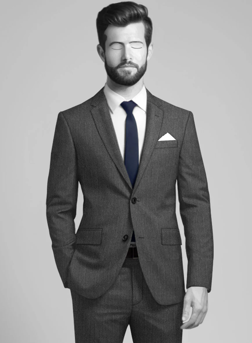 Napolean Imperial Gray Herringbone Wool Suit - Image 3