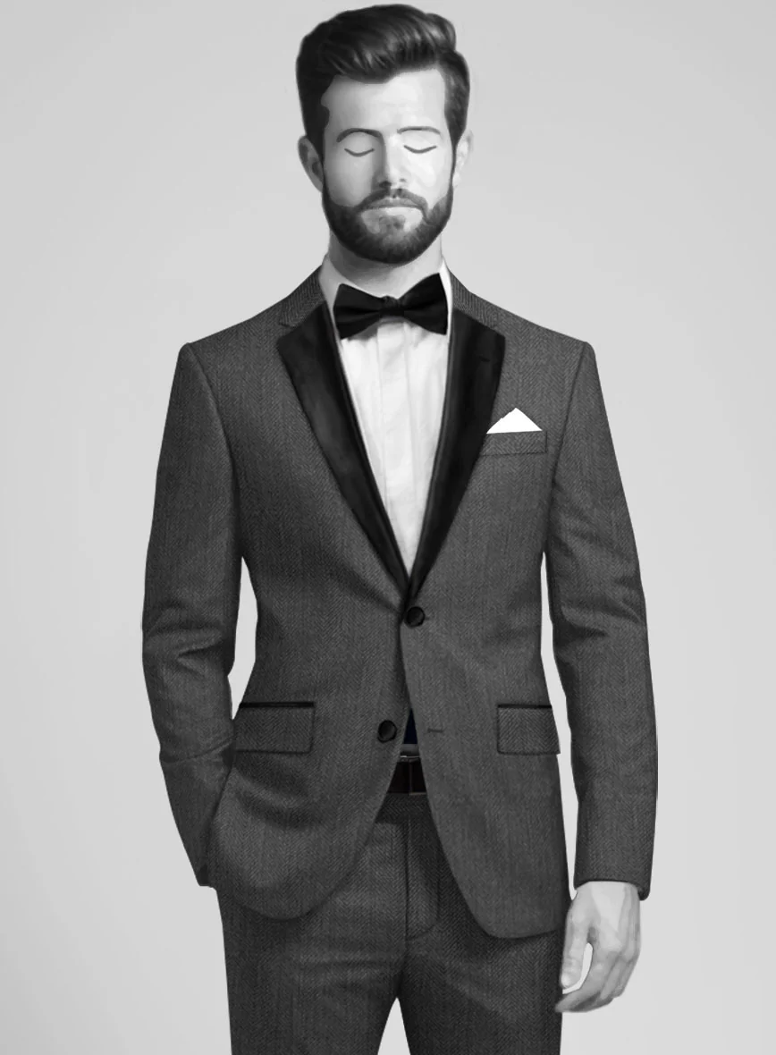 Napolean Imperial Gray Herringbone Wool Tuxedo Jacket - Image 2