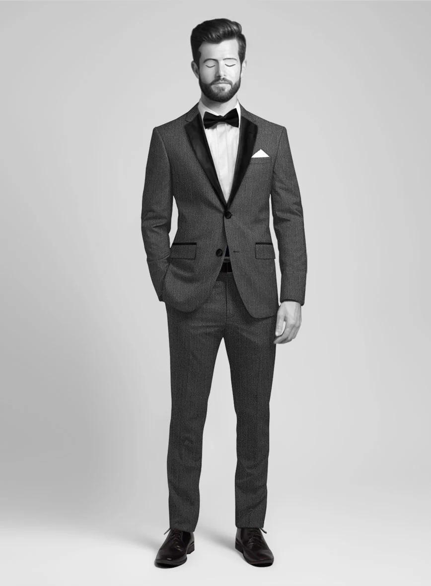 Napolean Imperial Gray Herringbone Wool Tuxedo Suit - Image 2
