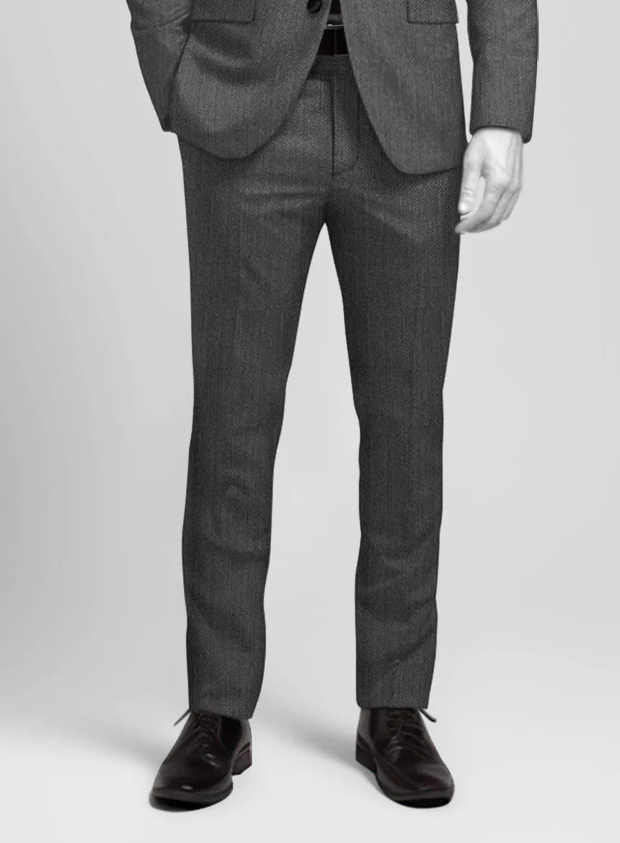 Napolean Imperial Gray Herringbone Wool Tuxedo Suit - Image 6