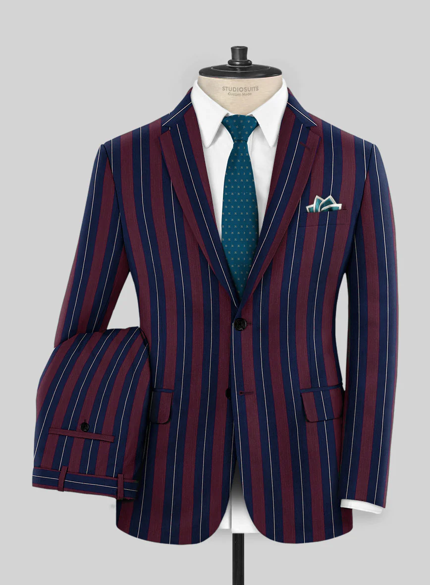 Napolean Izzaro Stripe Garnet Blue Wool Suit - Image 2