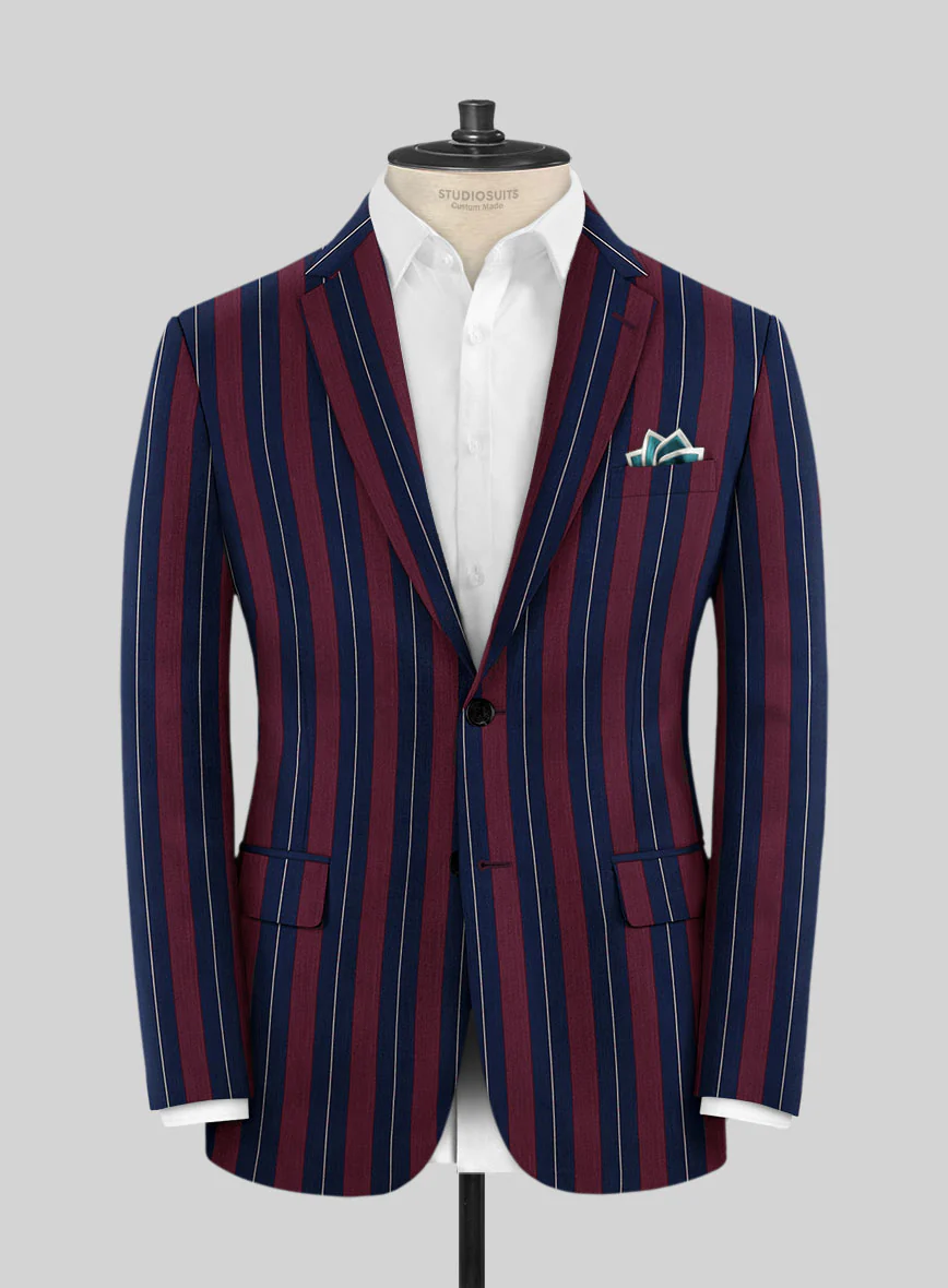 Napolean Izzaro Stripe Garnet Blue Wool Suit - Image 3