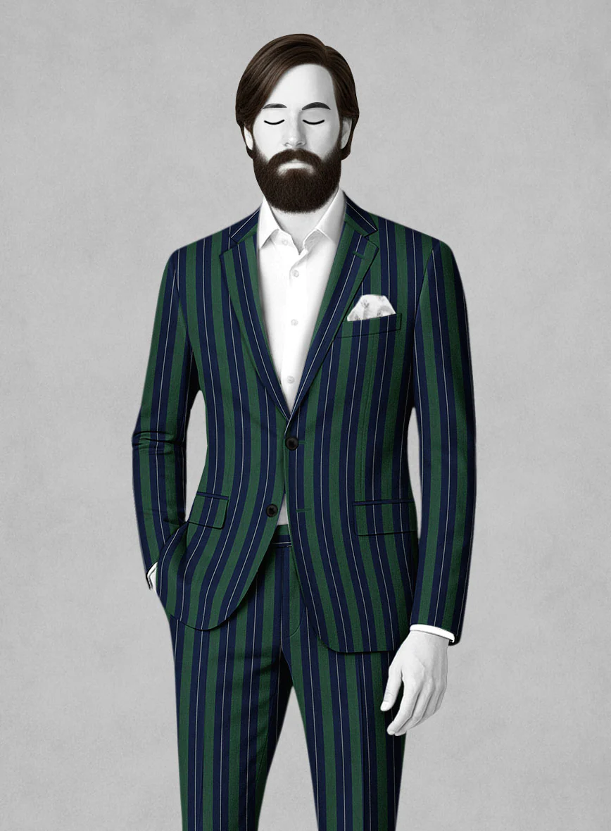 Napolean Izzaro Stripe Green Blue Wool Jacket - Image 2