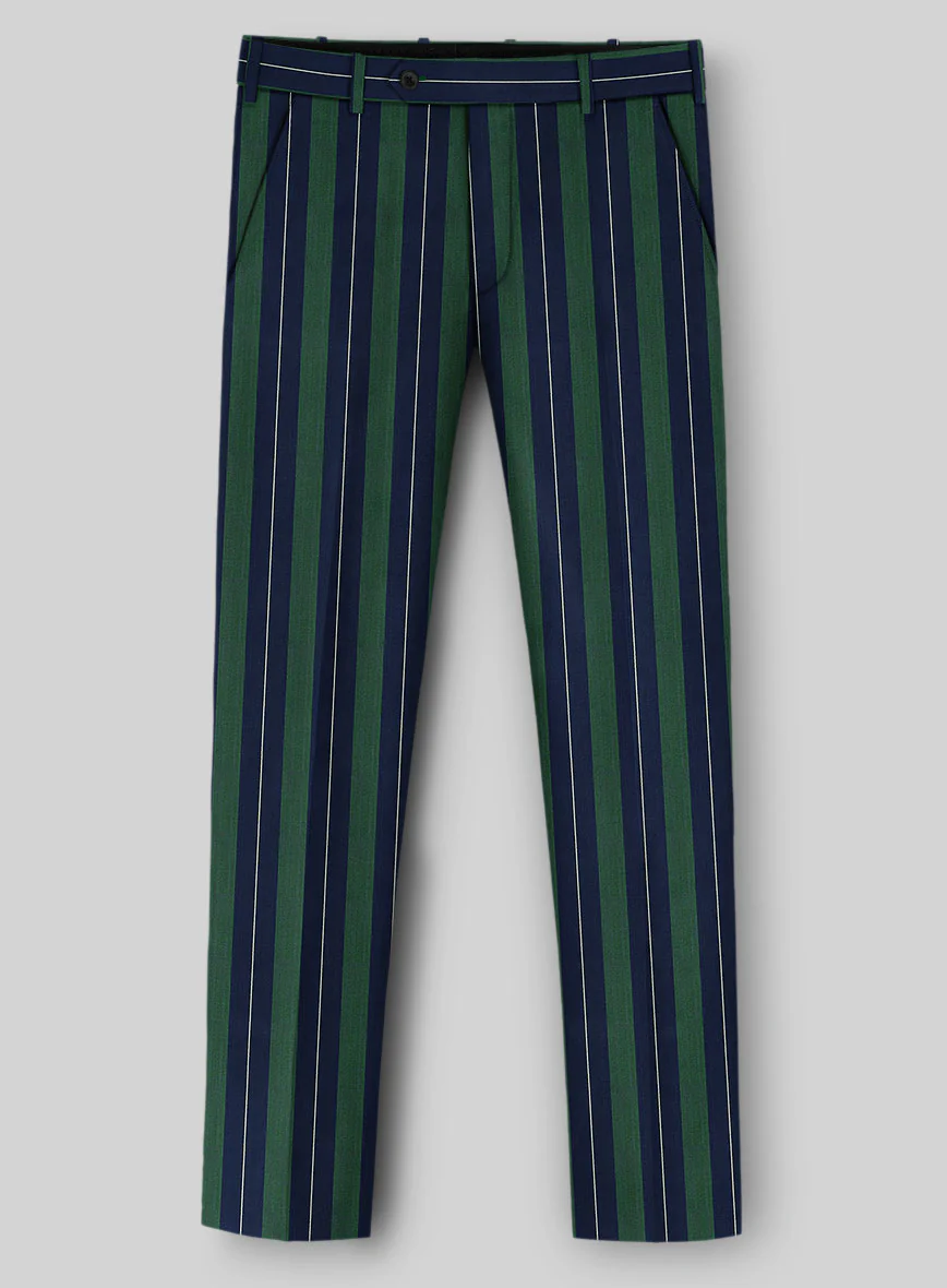 Napolean Izzaro Stripe Green Blue Wool Pants - Image 2