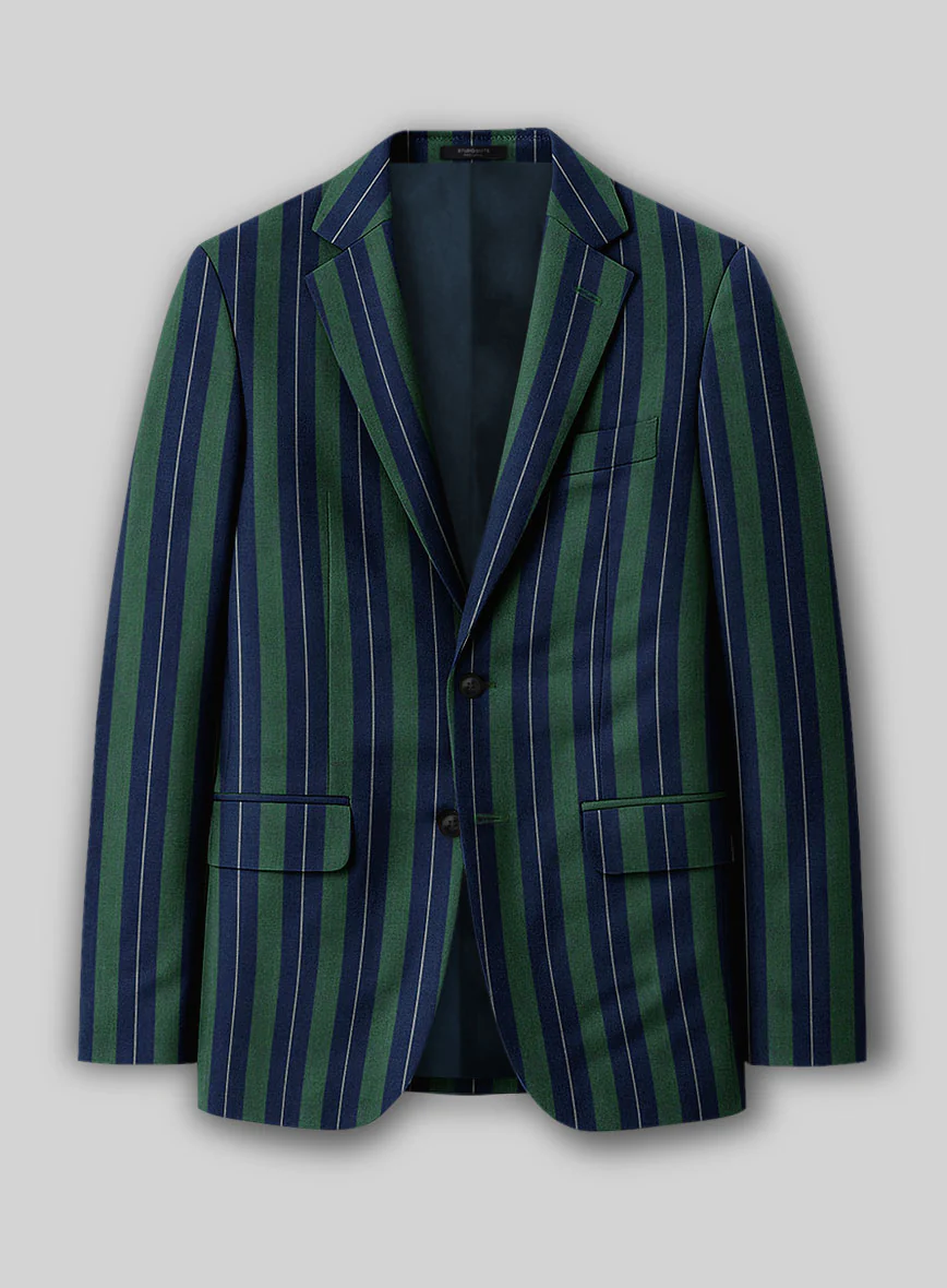 Napolean Izzaro Stripe Green Blue Wool Suit - Image 4