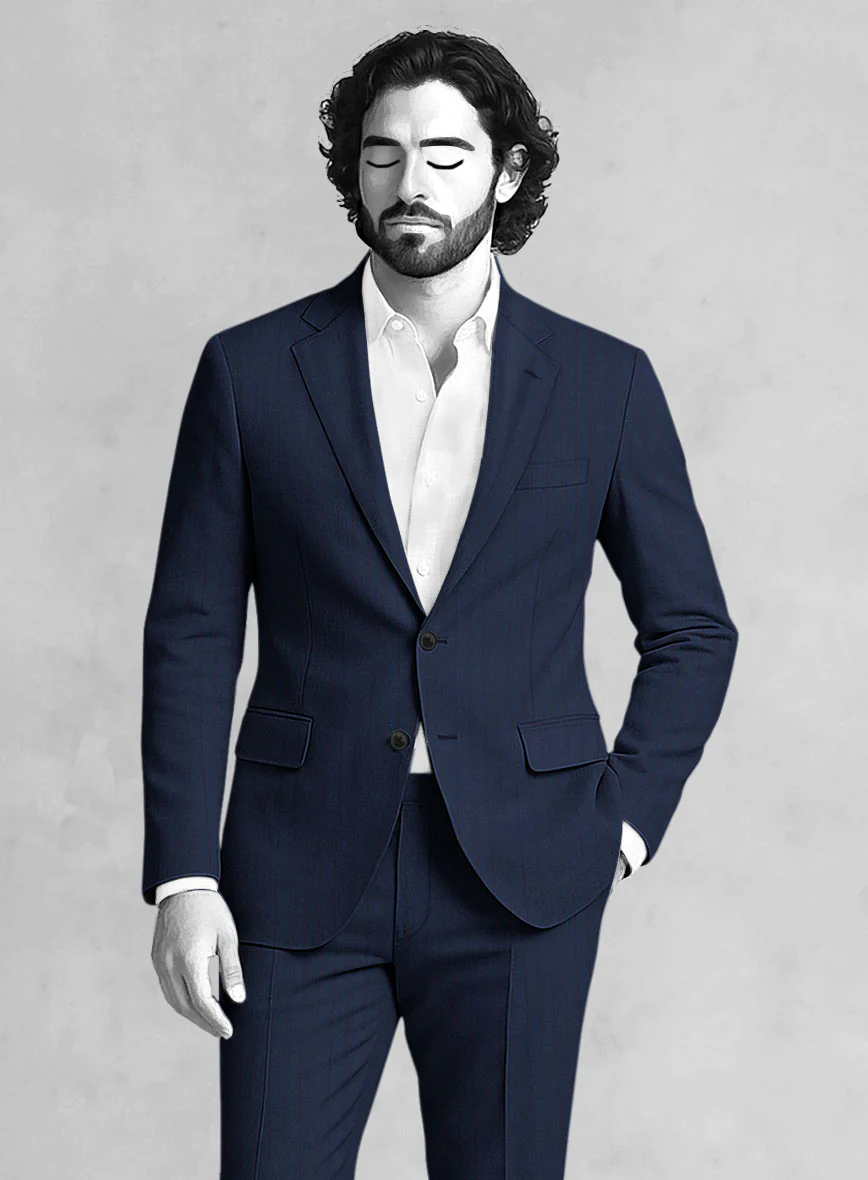 Napolean Kara Stripe Blue Wool Suit - Image 3