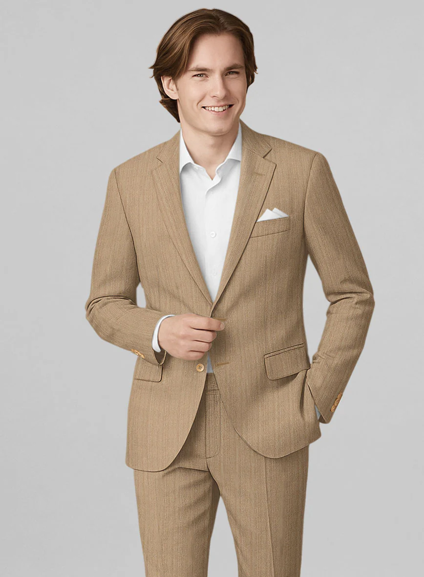 Napolean Lurvani Herringbone Biscotti Wool Suit - Image 3