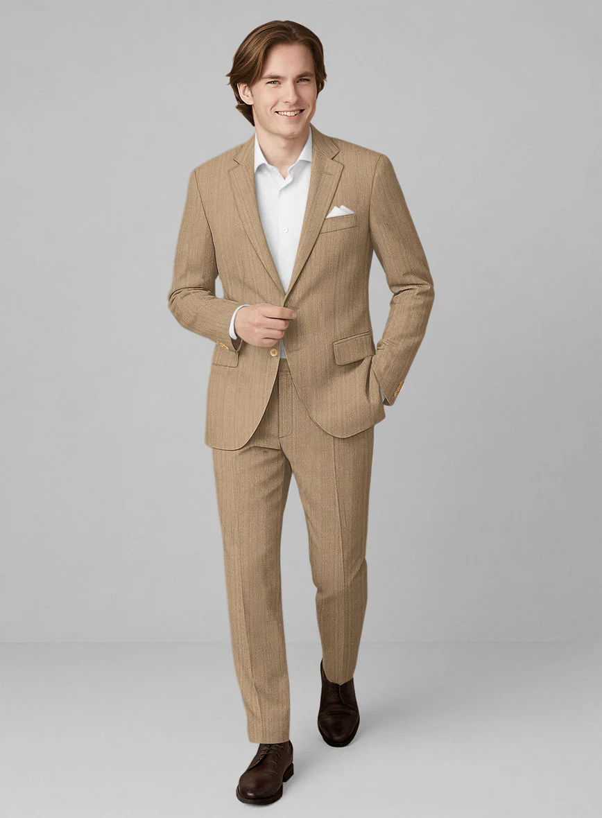 Napolean Lurvani Herringbone Biscotti Wool Suit - Image 6