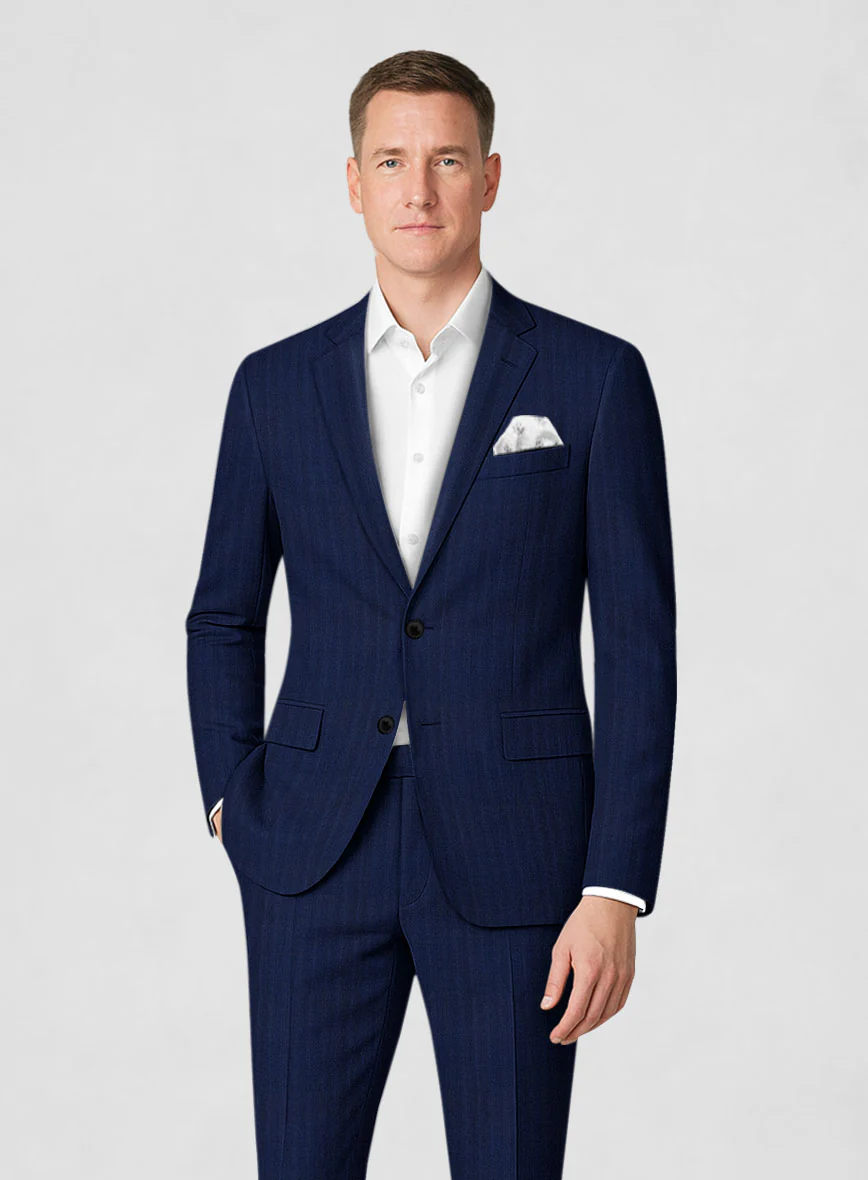 Napolean Lurvani Herringbone Blue Wool Suit - Image 4