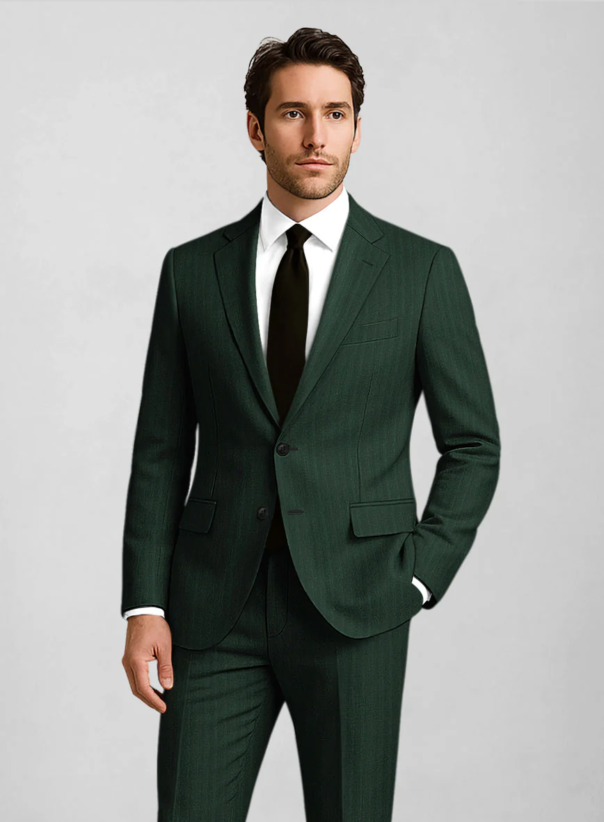 Napolean Lurvani Herringbone Green Wool Suit - Image 3