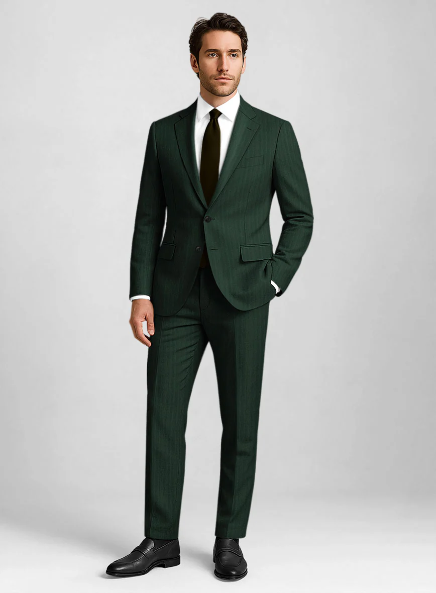 Napolean Lurvani Herringbone Green Wool Suit - Image 6