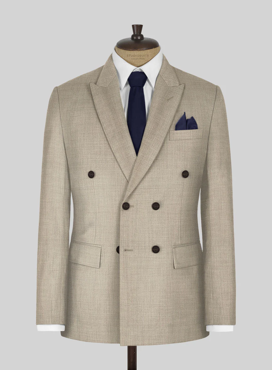 Napolean Melange Khaki Wool Double Breasted Suit - Image 2