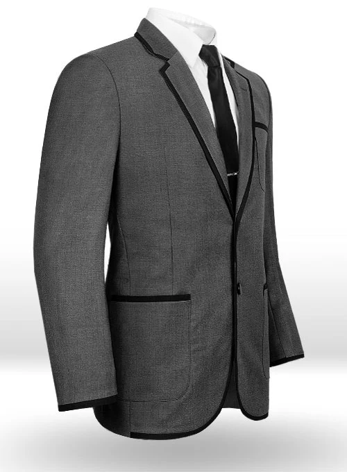 Napolean Mid Charcoal Wool Jacket - Black Trims - Image 8
