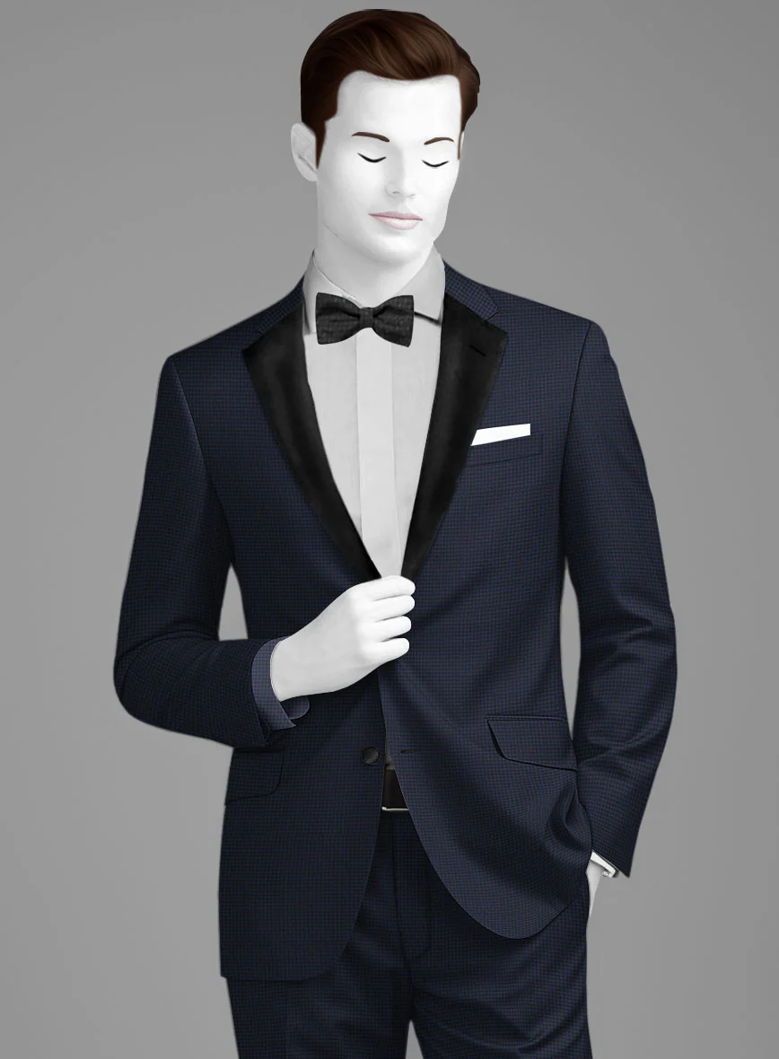 Napolean Mini Houndstooth Blue Wool Tuxedo Suit - Image 4
