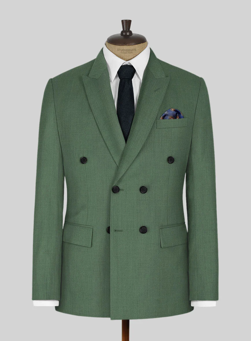 Napolean Moss Green Wool Double Breasted Suit - Image 2