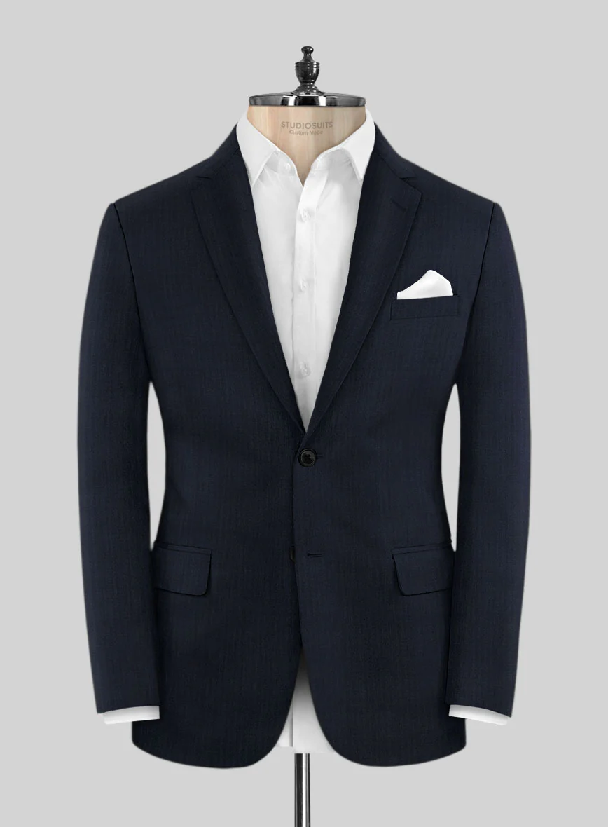 Napolean Navy Herringbone Wool Jacket - Image 3