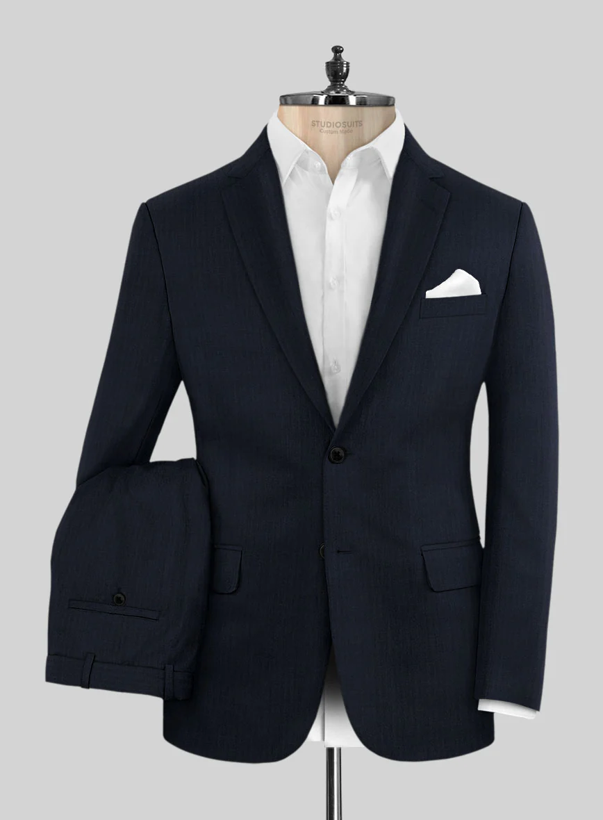 Napolean Navy Herringbone Wool Suit - Image 2