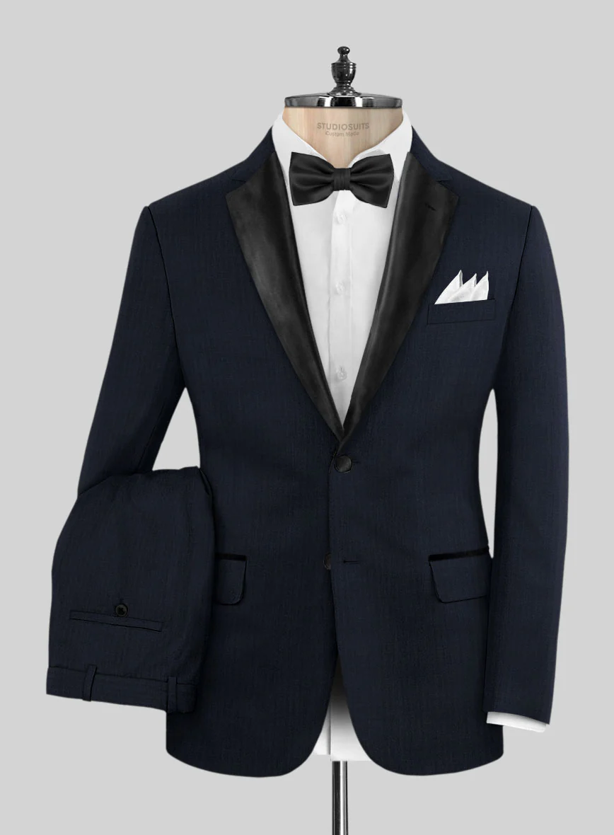 Napolean Navy Herringbone Wool Tuxedo Suit - Image 2