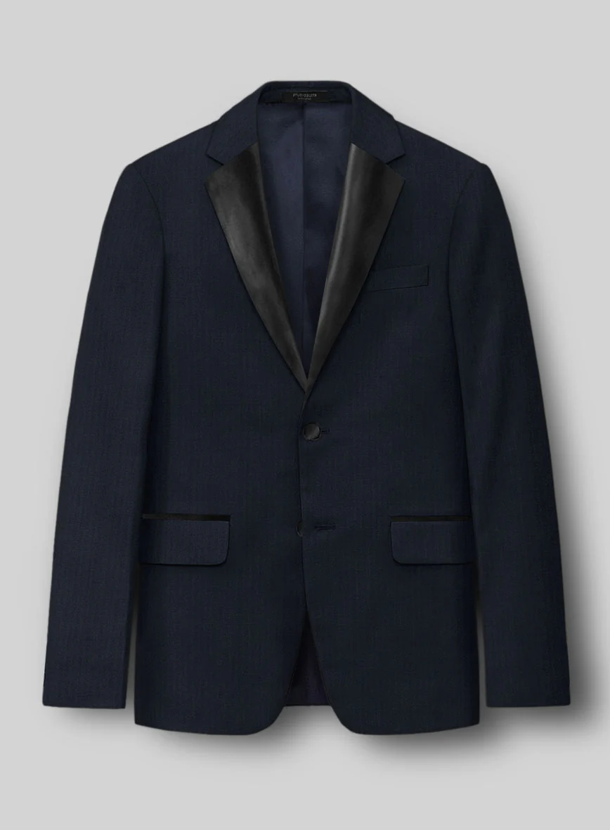 Napolean Navy Herringbone Wool Tuxedo Suit - Image 3