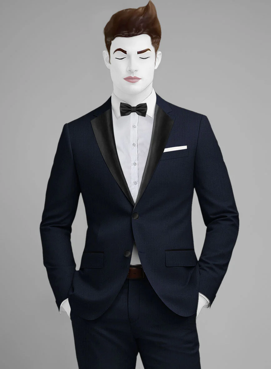Napolean Navy Herringbone Wool Tuxedo Suit - Image 4