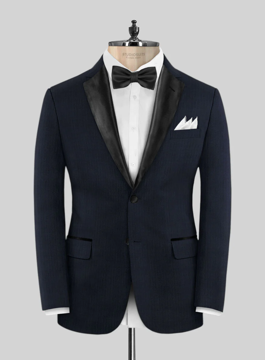 Napolean Navy Herringbone Wool Tuxedo Suit - Image 5