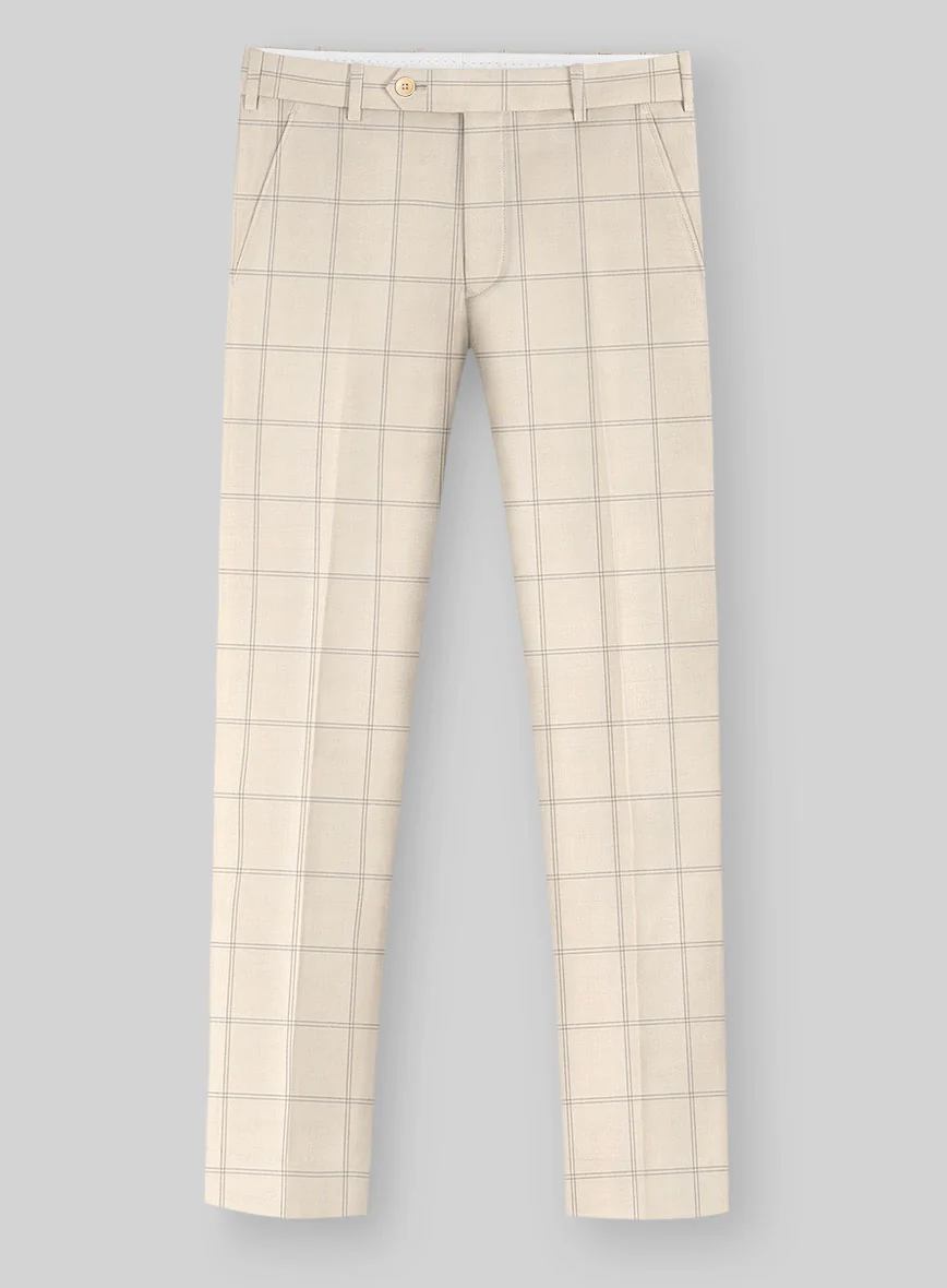 Napolean Noemi Windowpane Beige Wool Pants - Image 2
