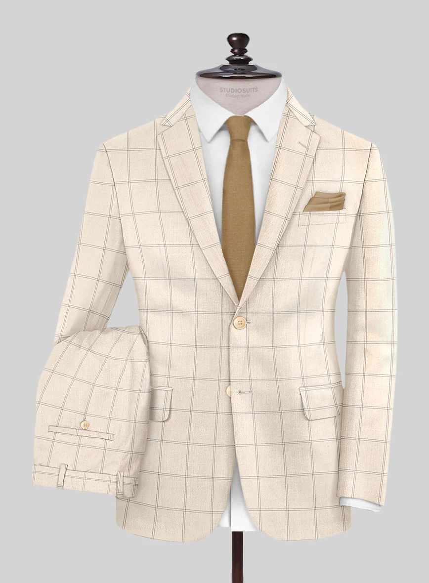 Napolean Noemi Windowpane Beige Wool Suit - Image 2