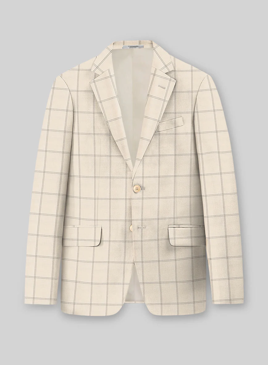 Napolean Noemi Windowpane Beige Wool Suit - Image 3