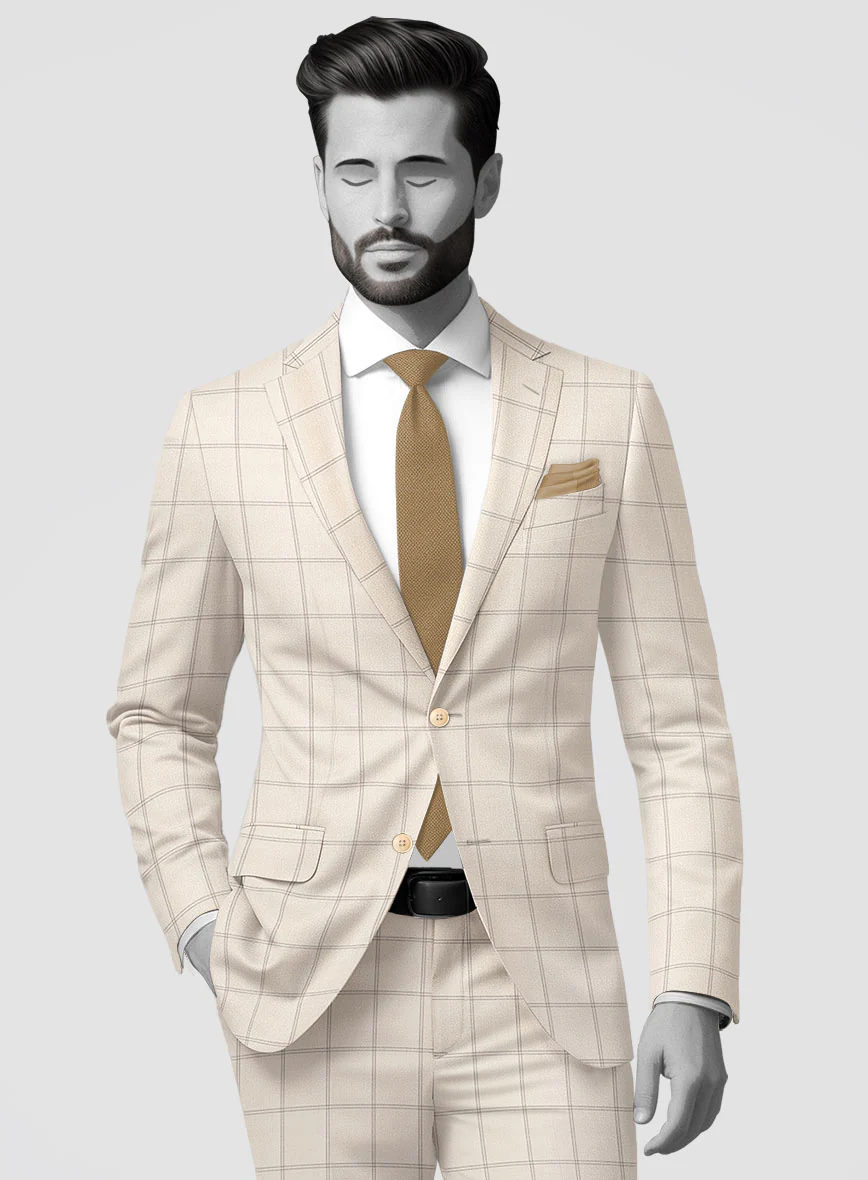 Napolean Noemi Windowpane Beige Wool Suit - Image 4