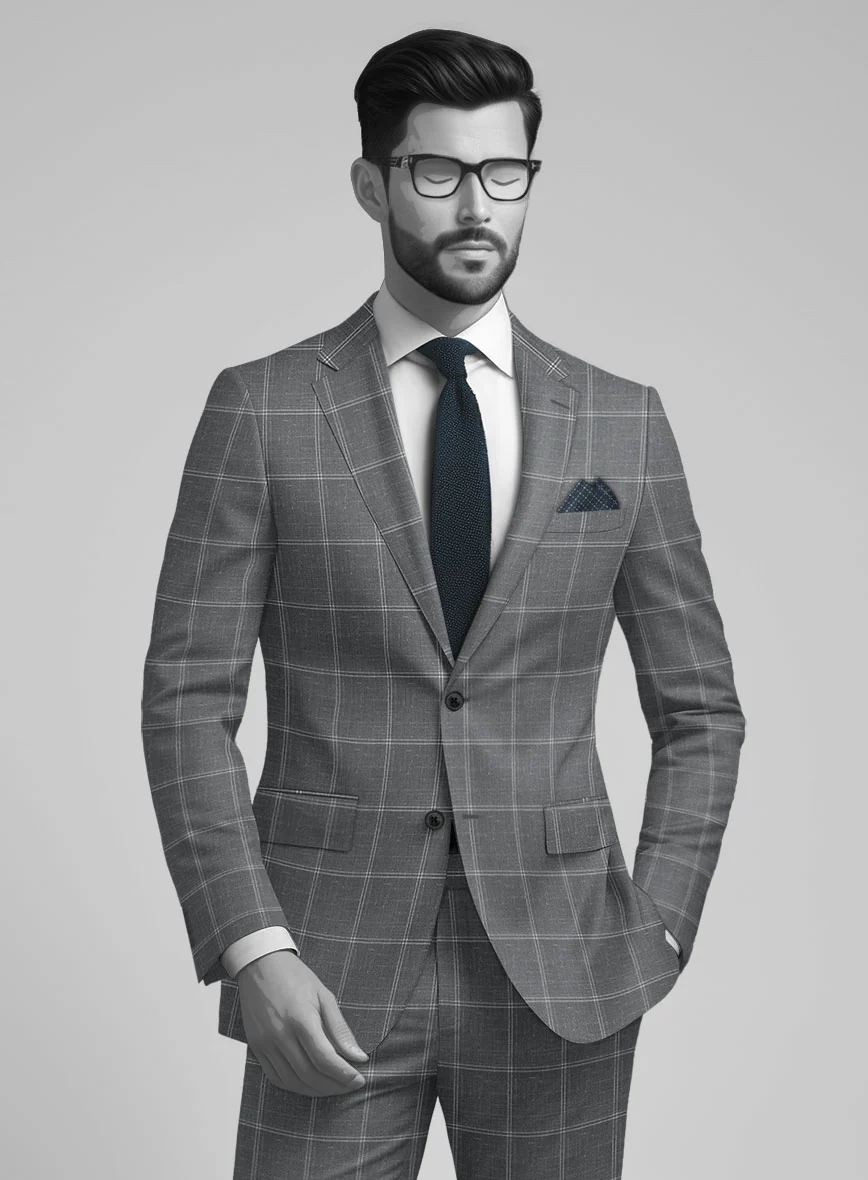 Napolean Noemi Windowpane Gray Wool Suit - Image 3