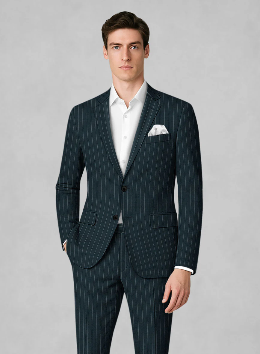 Napolean Oresto Stripe Dark Blue Wool Suit - Image 4