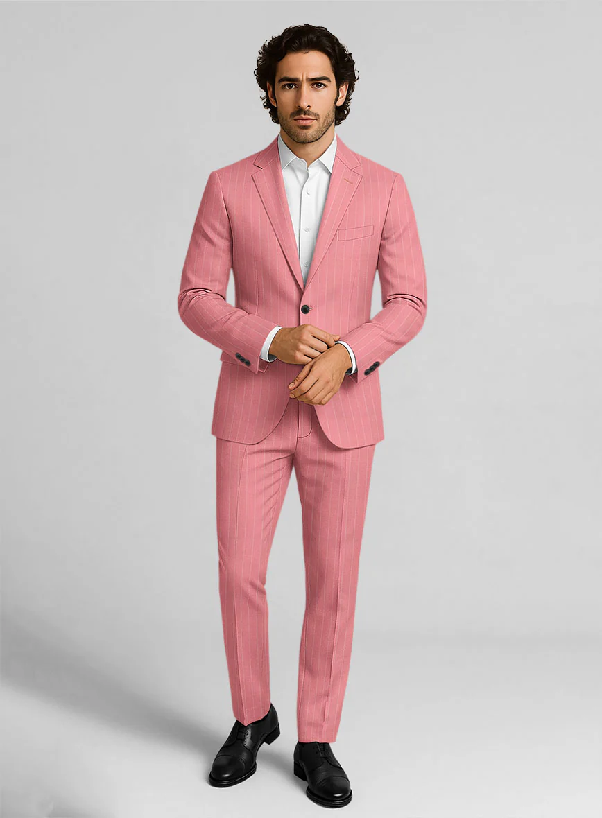 Napolean Petalo Stripe Pink Wool Suit - Image 6