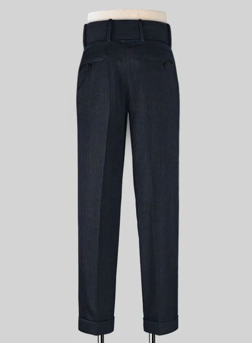 Napolean Self Satin Blue Double Gurkha Wool Trousers - Image 3