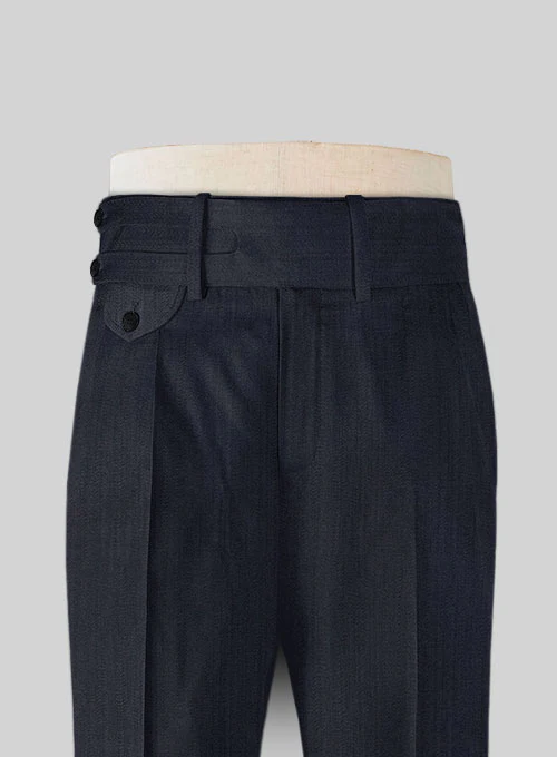 Napolean Self Satin Blue Double Gurkha Wool Trousers - Image 4