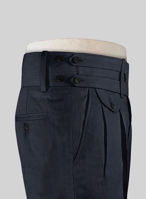 Napolean Self Satin Blue Double Gurkha Wool Trousers - Image 5