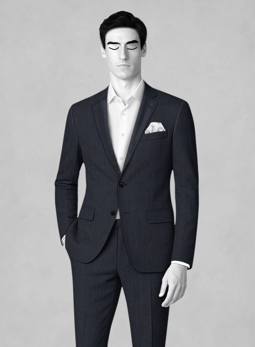 Napolean Self Satin Blue Wool Suit - Image 3