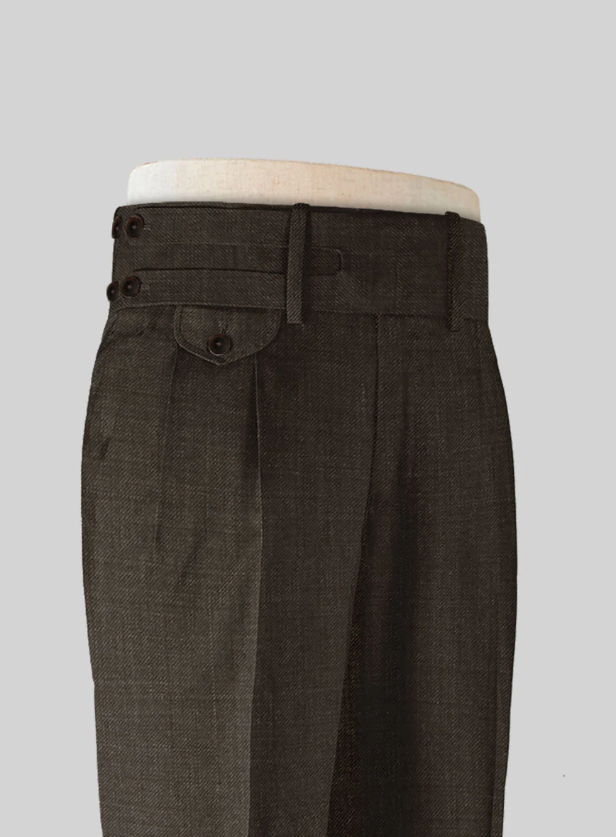 Napolean Sharkskin Brown Double Gurkha Wool Trousers - Image 4