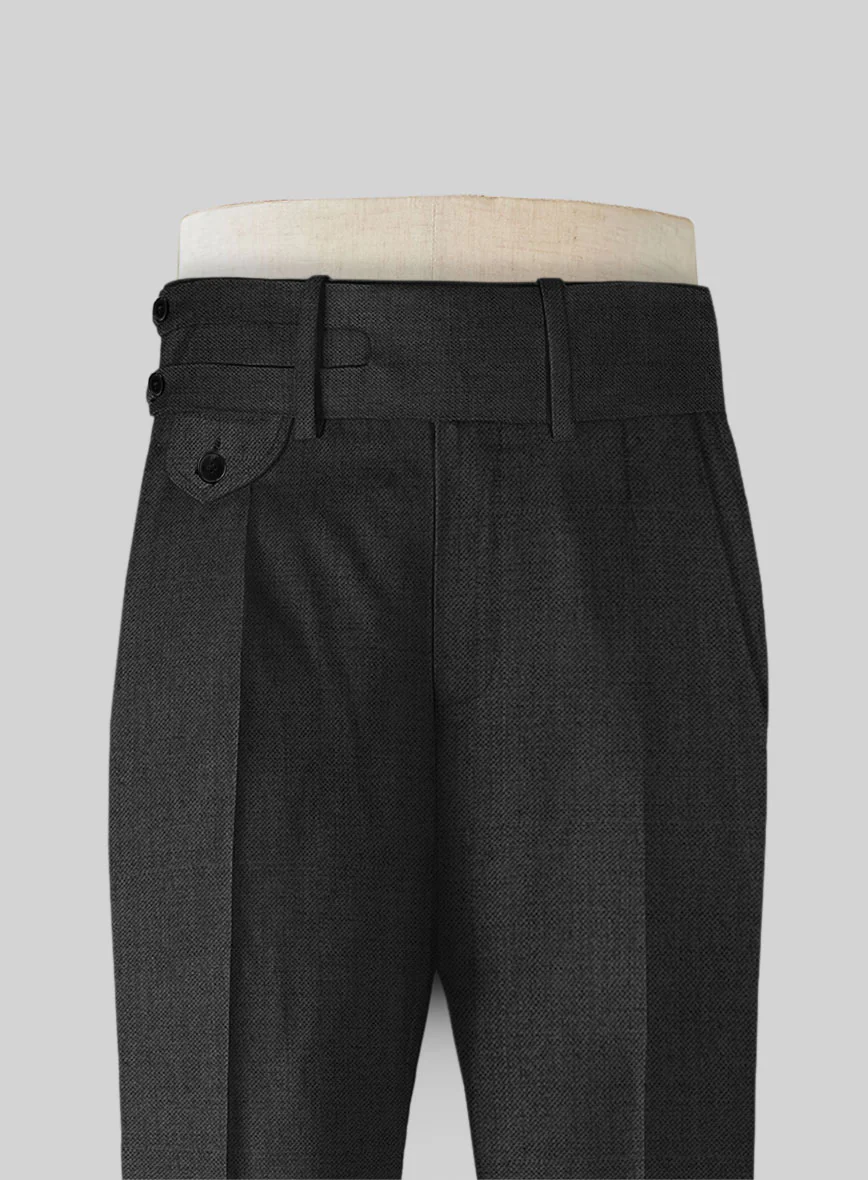 Napolean Sharkskin Charcoal Double Gurkha Wool Trousers - Image 3