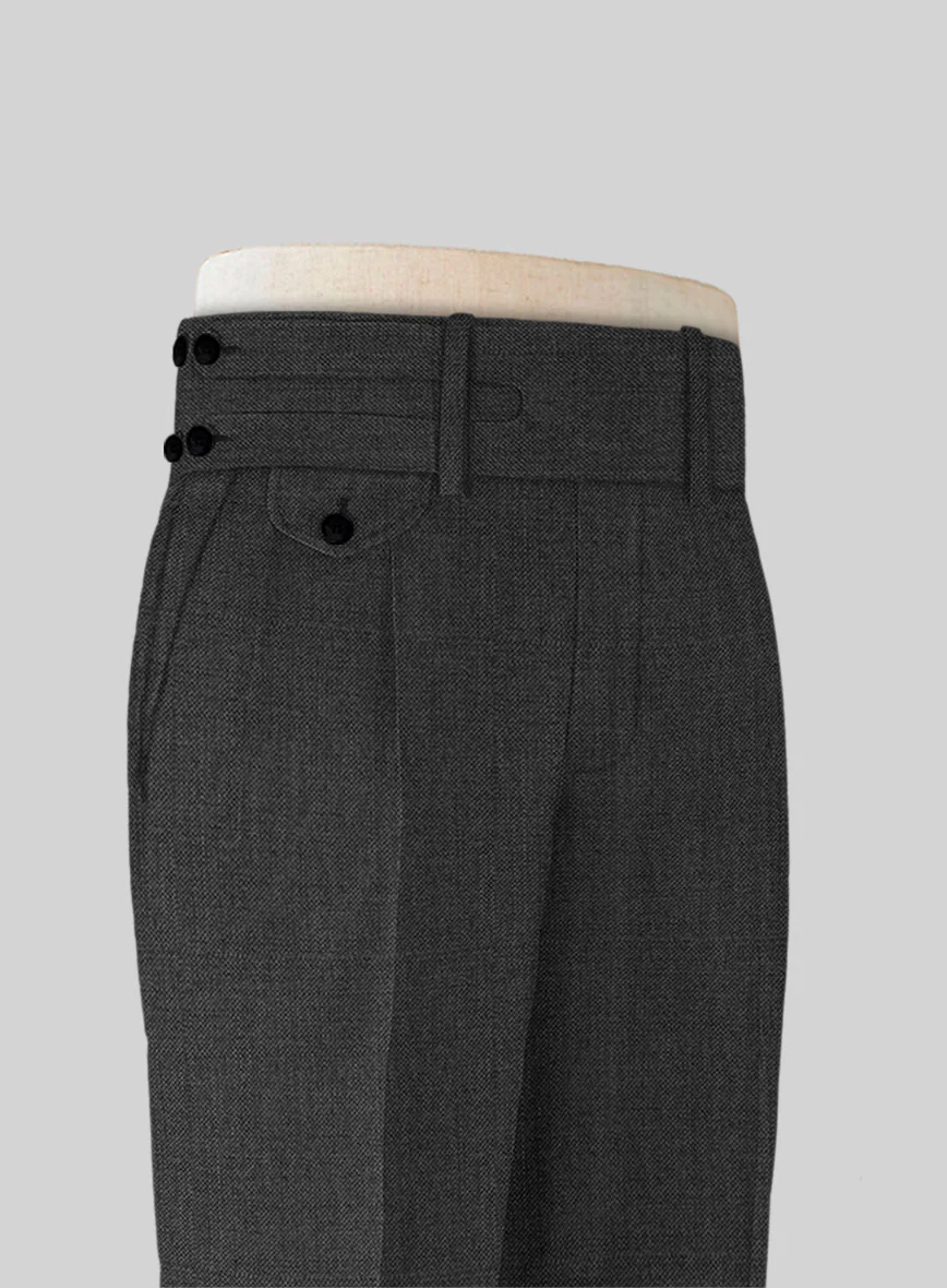 Napolean Sharkskin Charcoal Double Gurkha Wool Trousers - Image 4