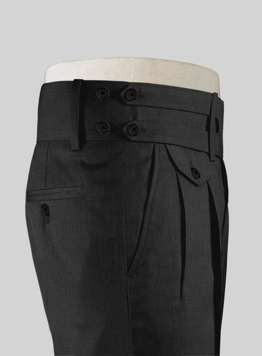 Napolean Sharkskin Charcoal Double Gurkha Wool Trousers - Image 5