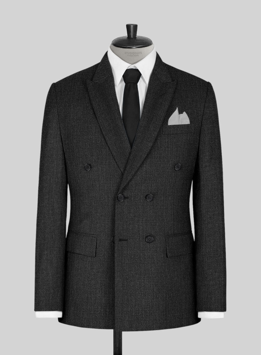 Napolean Sharkskin Charcoal Wool Double Breasted Suit - Image 2