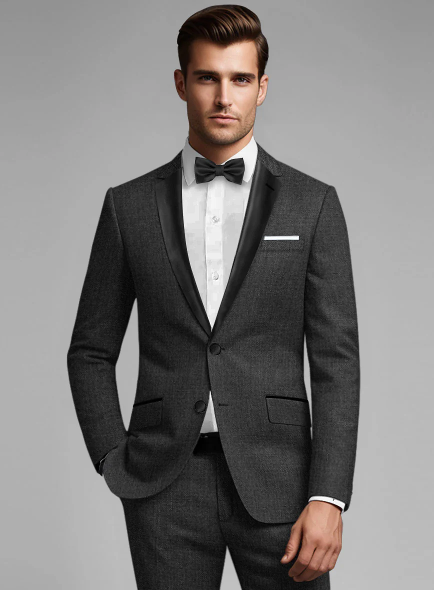 Napolean Sharkskin Charcoal Wool Tuxedo Jacket - Image 2