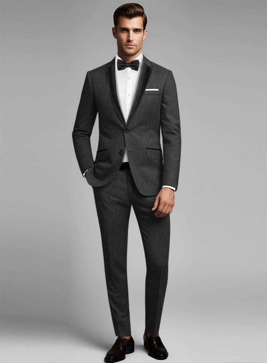 Napolean Sharkskin Charcoal Wool Tuxedo Suit - Image 2