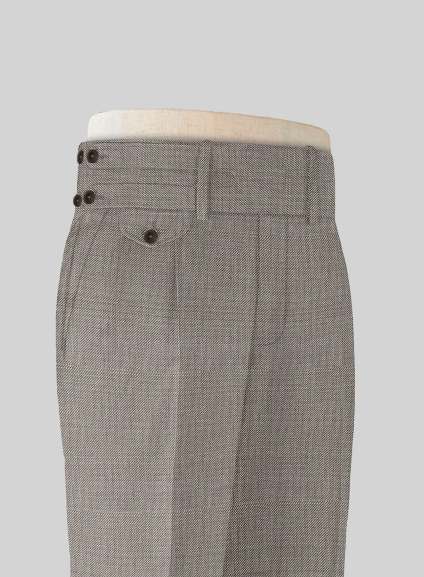 Napolean Sharkskin Light Brown Double Gurkha Wool Trousers - Image 4