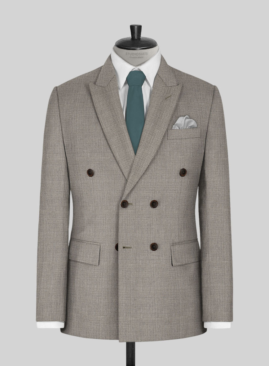 Napolean Sharkskin Light Brown Wool Double Breasted Suit - Image 2