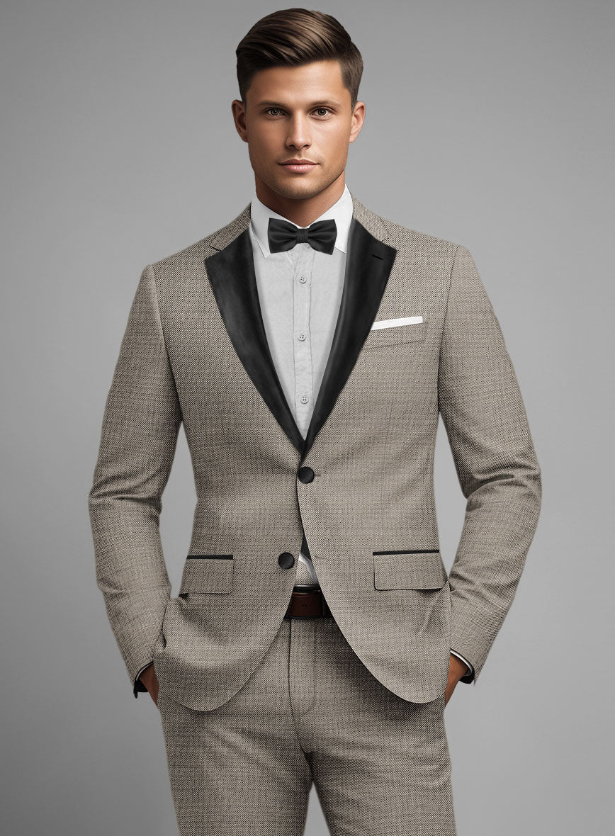 Napolean Sharkskin Light Brown Wool Tuxedo Suit - Image 3