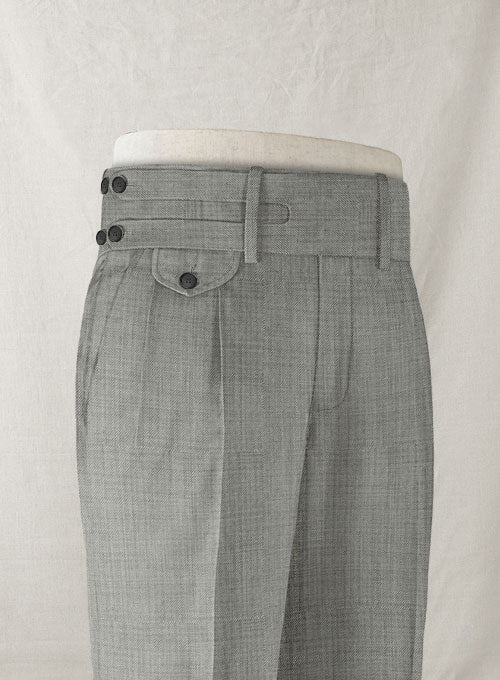Napolean Sharkskin Light Gray Double Gurkha Wool Trousers - Image 3