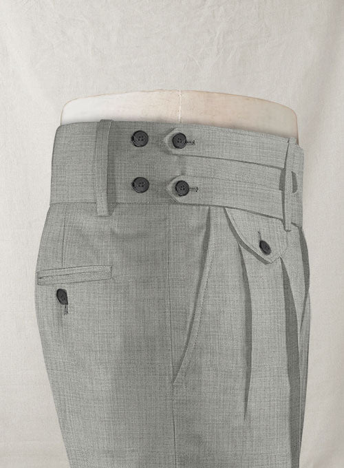 Napolean Sharkskin Light Gray Double Gurkha Wool Trousers - Image 5