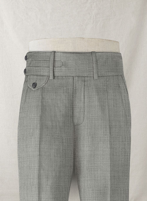 Napolean Sharkskin Light Gray Double Gurkha Wool Trousers - Image 6